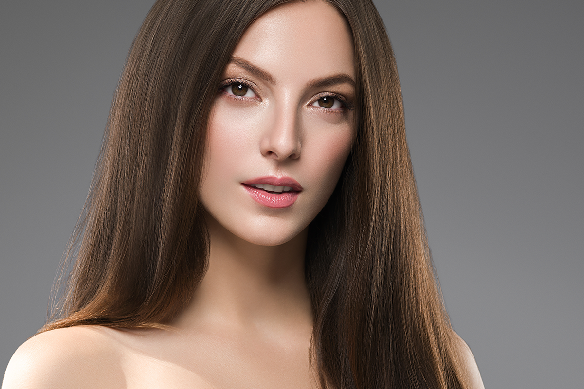 beautiful female face healthy natural skin fashion make up brunette smooth hair woman