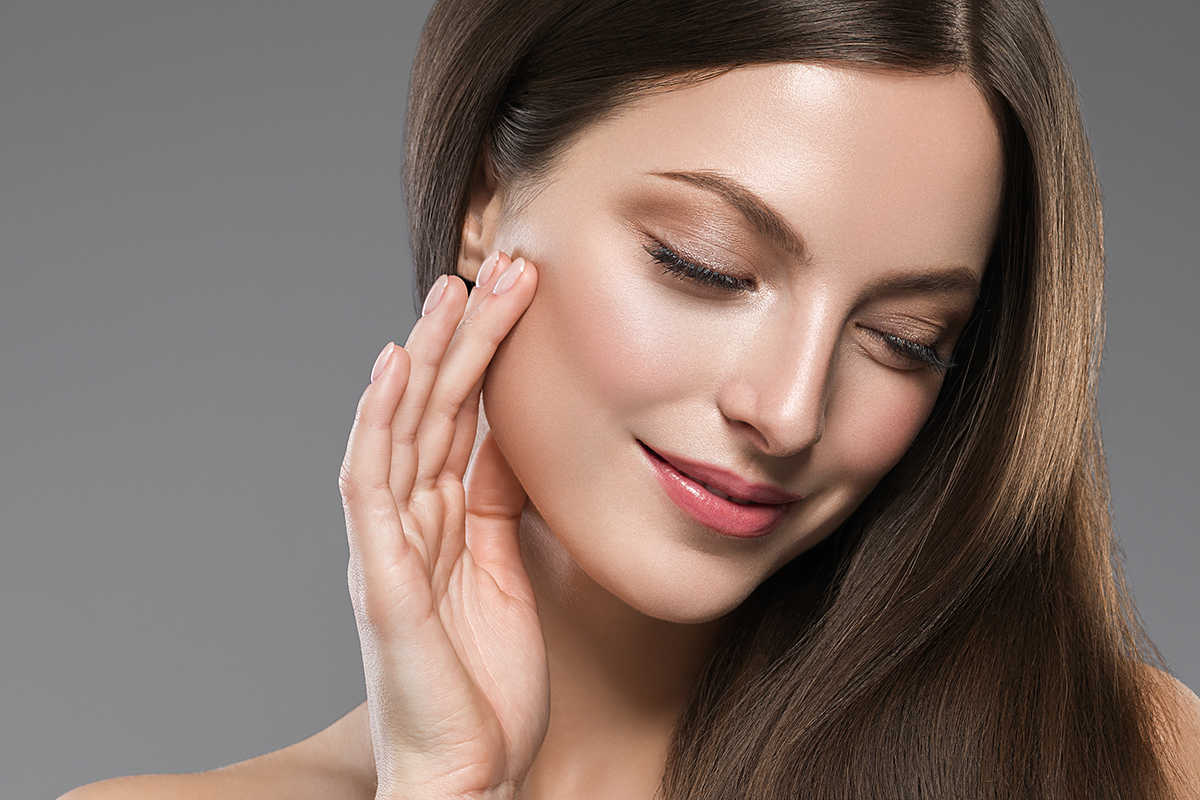 beautiful female face healthy natural skin fashion make up brunette