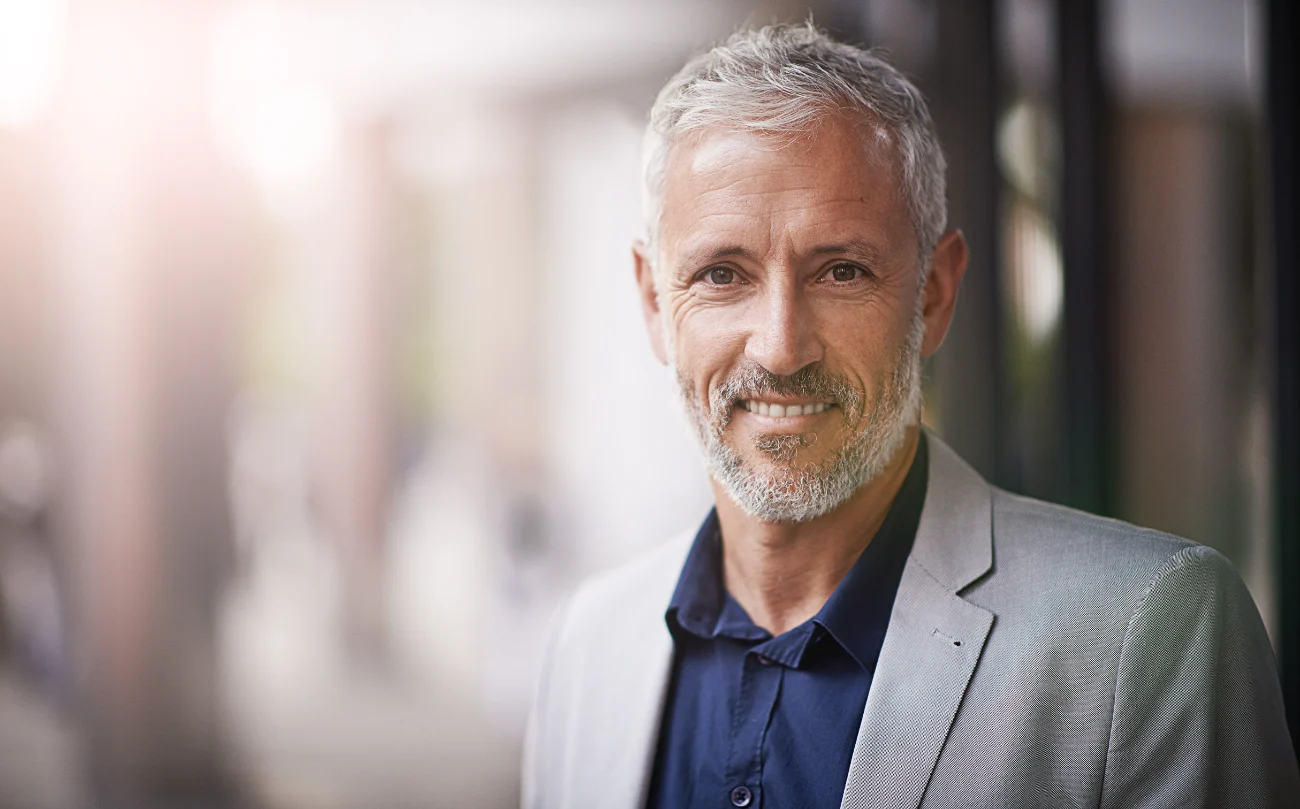 happy mature male gray hair